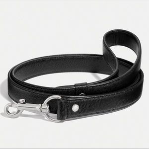 New COACH Black Leather Pet Dog Large LEASH Crossgrain with Silver Hardware